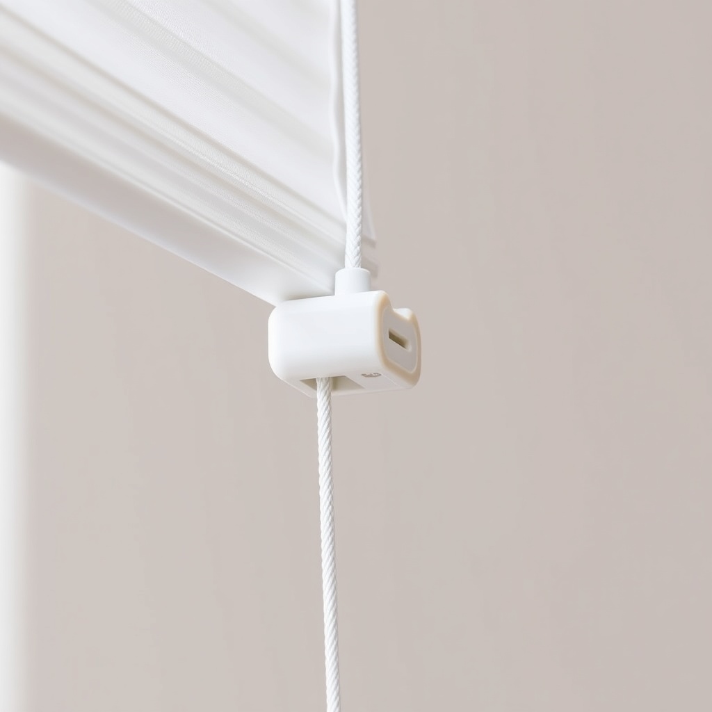 Close-up photo of a child safety lock mechanism on a Hunter Douglas Silhouette shade cord