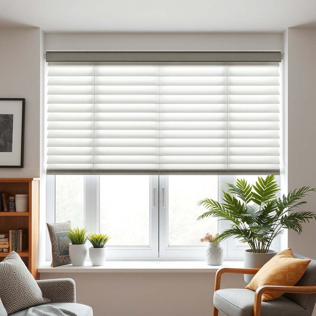 Bir Hunter Douglas Silhouette gölgeliğinin alt kısmına yakın
