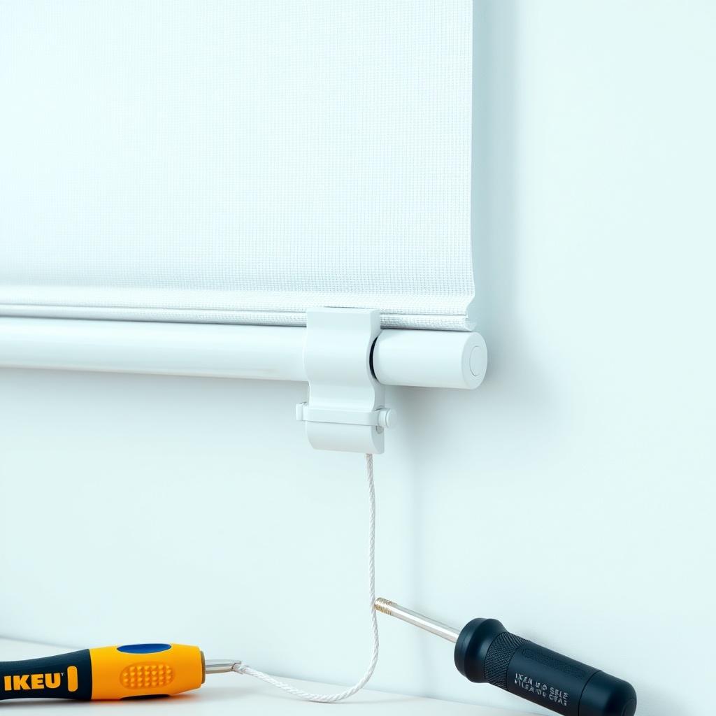 A photorealistic photo of a child-safe IKEA FYRTUR blind installation