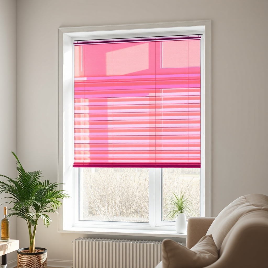 <clean photorealistic photo showing IKEA FYRTUR partially closed in a sunlit living room