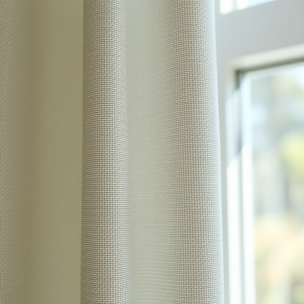 A photorealistic close-up of the IKEA FYRTUR fabric texture under natural daylight