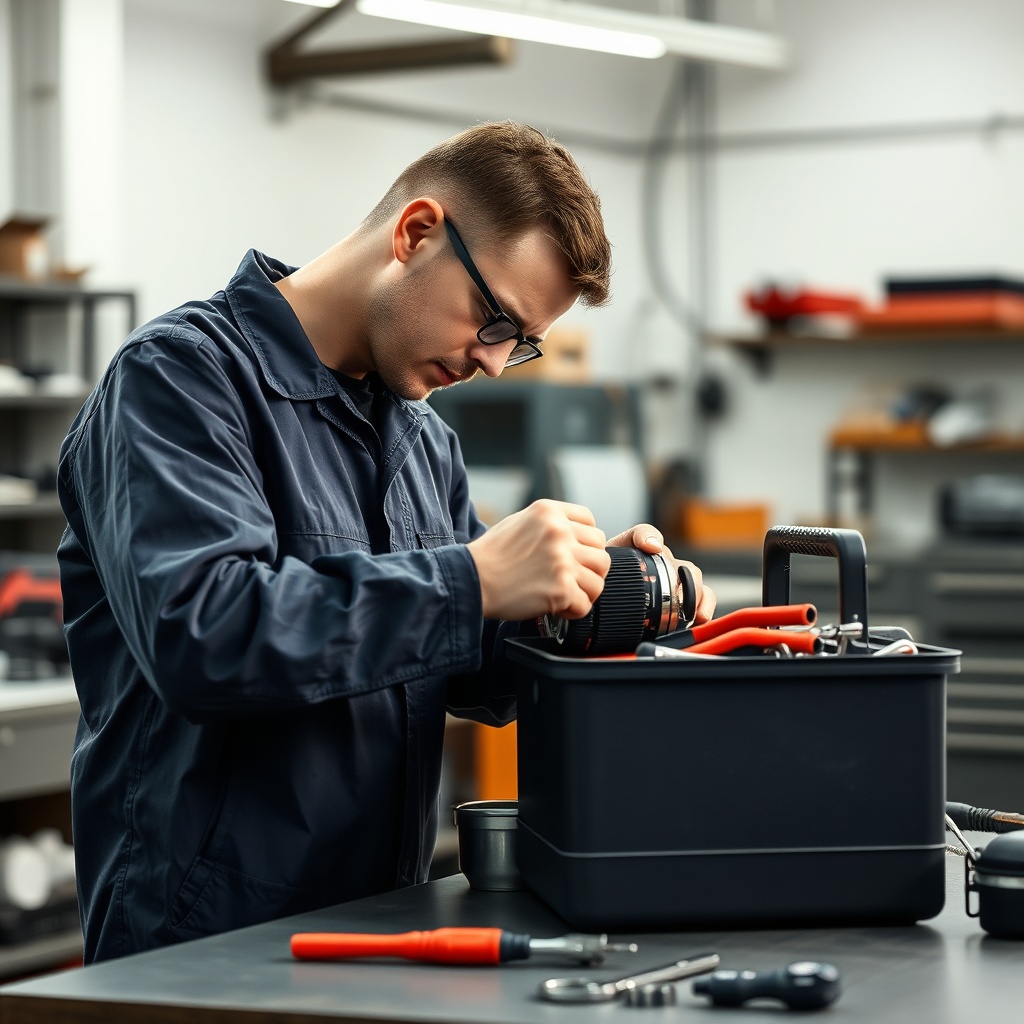 professional repair technician inspecting PanjurPaneli mechanism with a toolbox