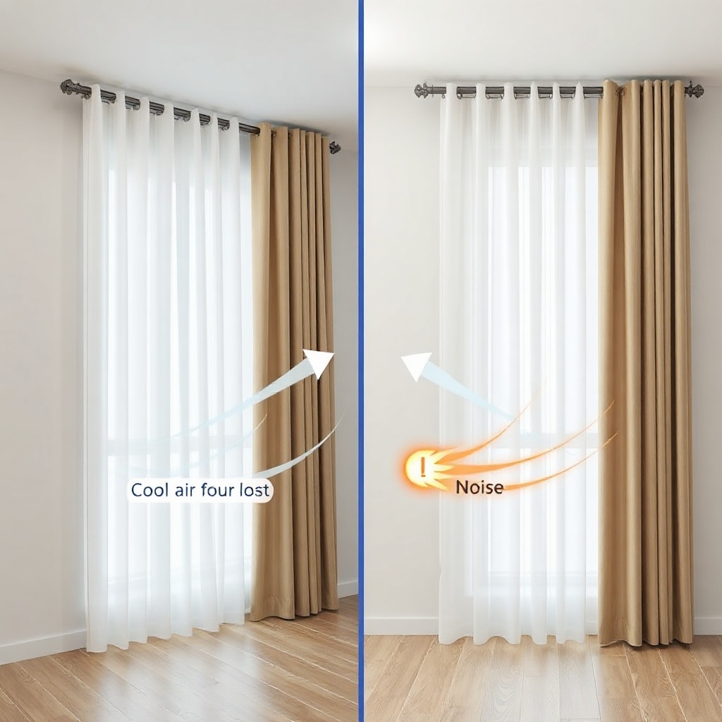A split comparison photorealistic photo: left side a room with PanjurPaneli showing cool a