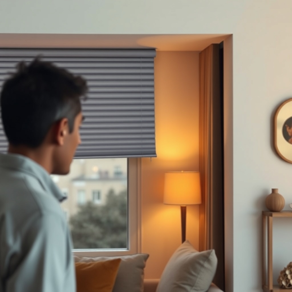 <high-quality photorealistic image of PanjurPaneli smart blind being activated by voice co