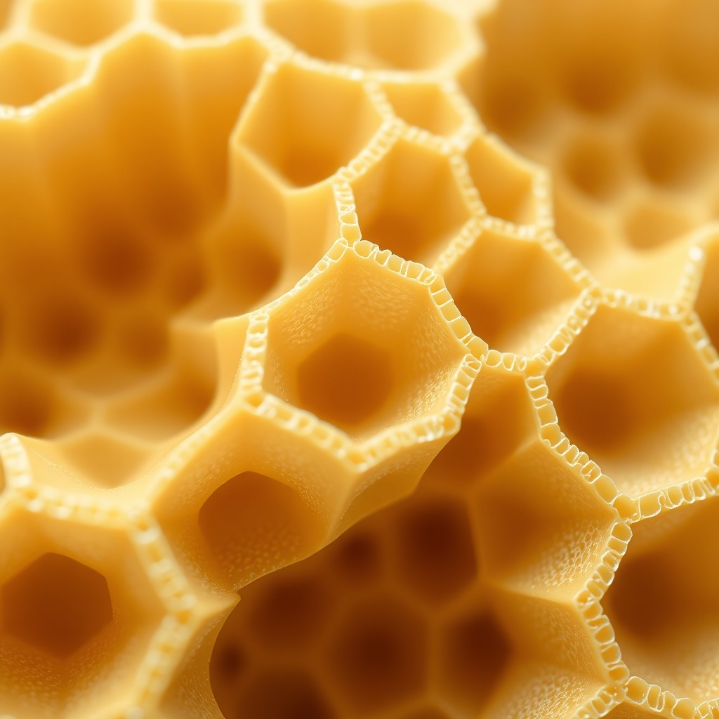 A photorealistic close-up of PanjurPaneli material cross-section showing honeycomb-like ce